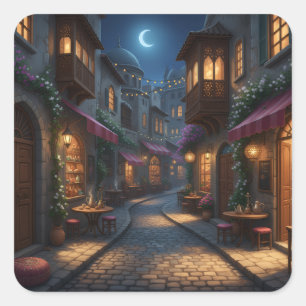 Evening in the Old Quarter Cozy Cobblestone Square Sticker