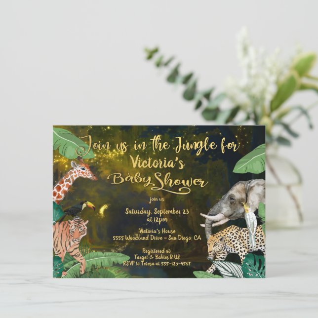 Evening Jungle Animals Baby Shower Invitation (Standing Front)