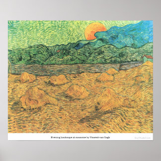 Evening landscape at moonrise by Vincent van Gogh Poster