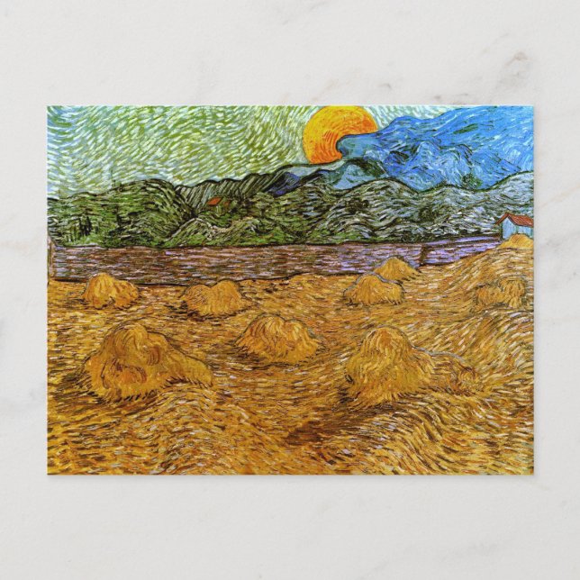 Evening Landscape Rising Moon, Van Gogh Fine Art Postcard (Front)
