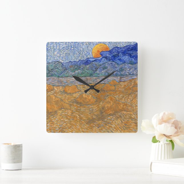 Evening Landscape with Rising Moon by Van Gogh  Square Wall Clock (Home)