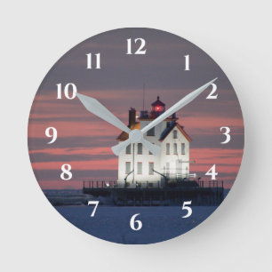 Evening Lighthouse Round Clock
