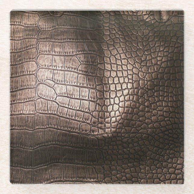 Evening Luxe: Leather Textured Sophistication Glass Coaster (Front)