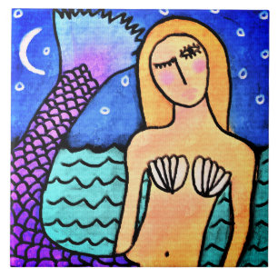 Evening Mermaid Abstract Digital Painting Tile