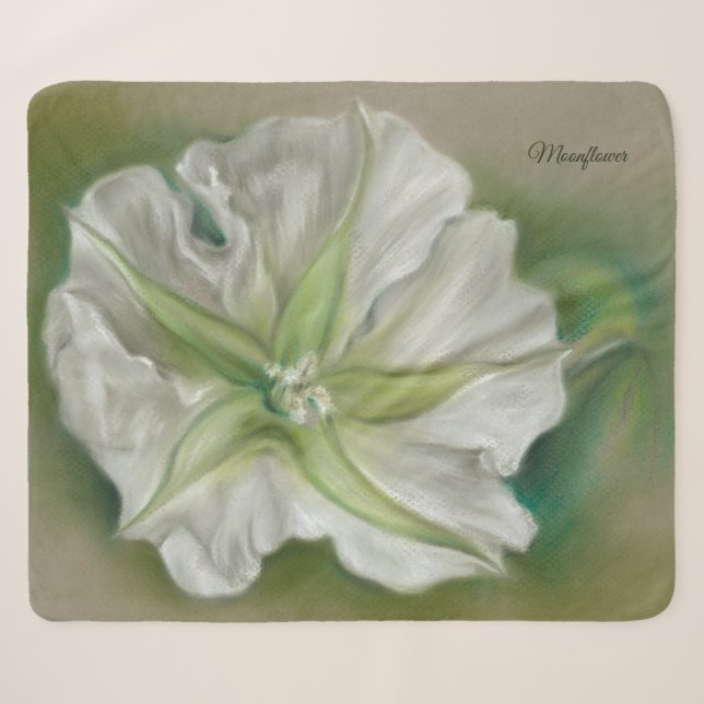 Evening Moonflower Pastel Art Personalized Sherpa Blanket (Front (Horizontal))