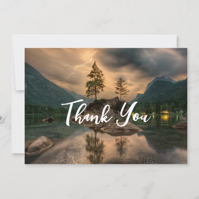 Evening Mountain Lake Photograph Thank You Card (Front)