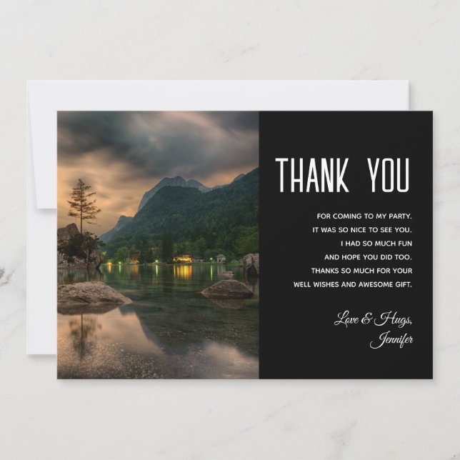 Evening Mountain Lake Photograph Thank You Card (Front)