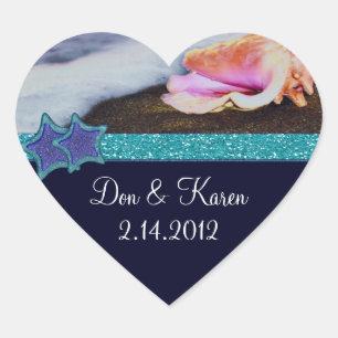 Evening On The Beach Heart Favour Sticker