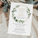 Evening Reception Greenery Geometric Wedding Invitation<br><div class="desc">This elegant and customizable Wedding Reception Invitation features an geometric gold frame adorned with beautiful watercolor greenery foliage & has been paired with a whimsical calligraphy and a classy serif font in gold and grey. To make advanced changes,  please select "Click to customize further" option under Personalize this template.</div>