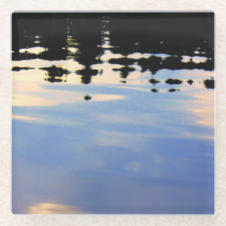 Evening reflections on pond glass coaster
