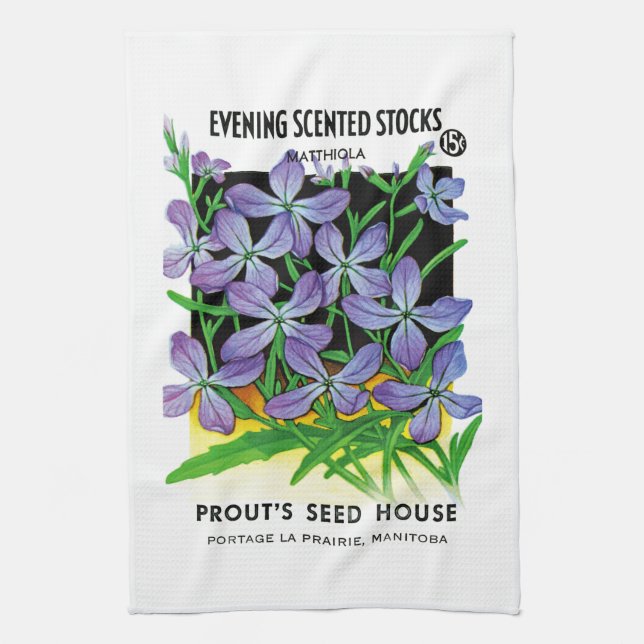 Evening Scented Stocks Seed Packet Label Kitchen Towel (Vertical)