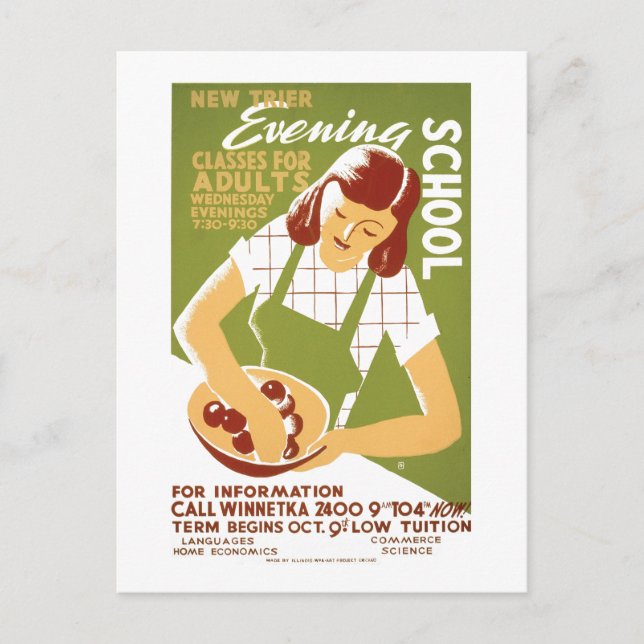 Evening School: Classes for Adults Postcard (Front)
