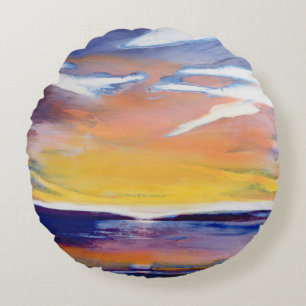 Evening seascape round pillow
