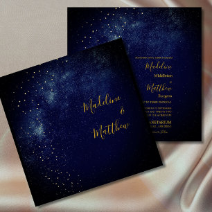 Evening Sky Astral Gold Stars Blue Square Wedding Invitation