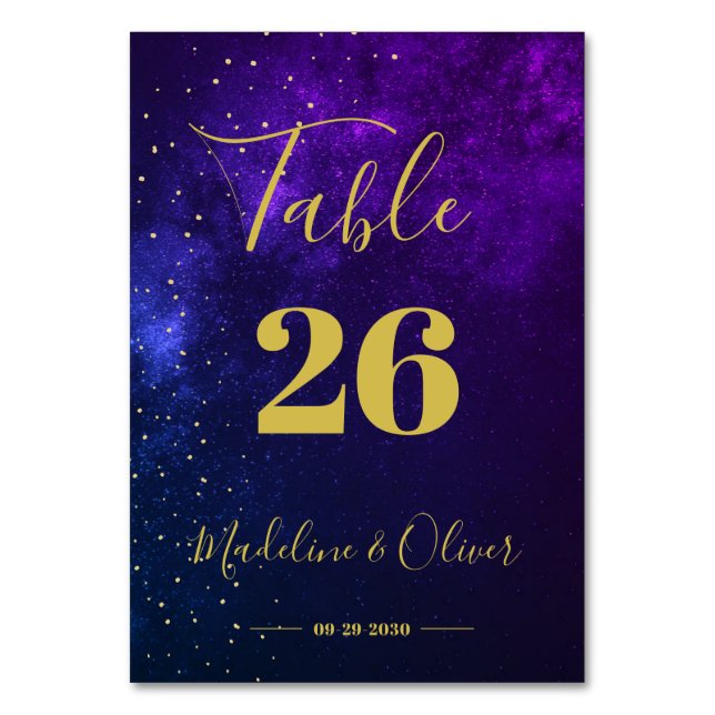 Evening Sky Purple Elegant Wedding Table Number (Front)