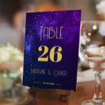 Evening Sky Purple Wedding Elegant Table Number<br><div class="desc">An evening sky with a  purple hue and a modern elegant font is the design for this Wedding table card.
The information is  easily changed to your own personal design.
The text  is easily changed for your own table numbers and custom names and date.</div>