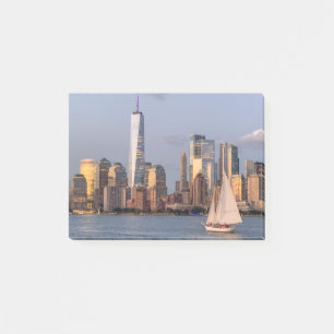 Evening Skyline Lower Manhattan. Post-it Notes