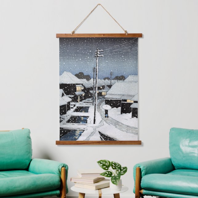 Evening Snow at Terajima Village Hasui Kawase  Hanging Tapestry (Living Room)
