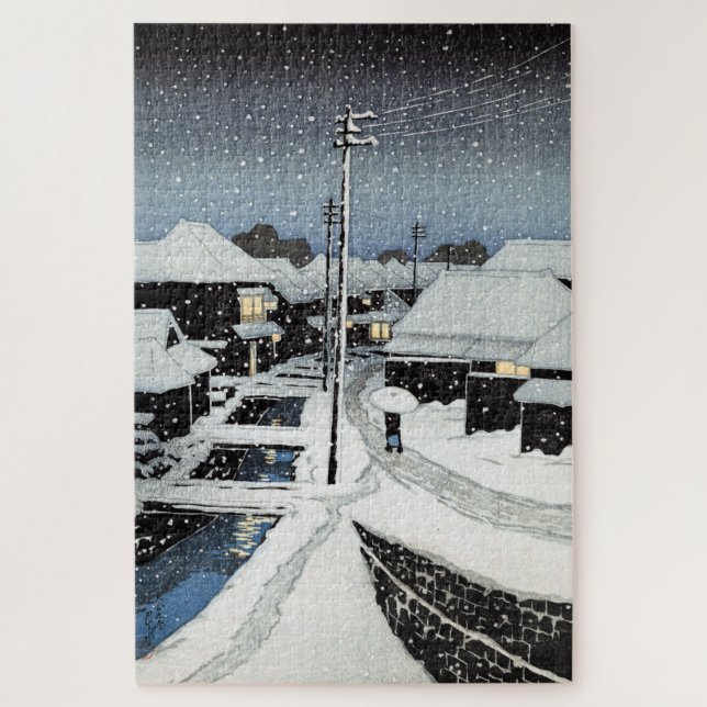 Evening Snow at Terajima Village Hasui Kawase Jigsaw Puzzle (Vertical)