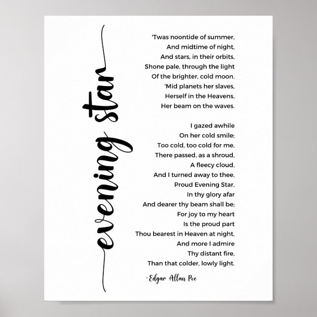 Evening Star Poem by Edgar Allan Poe Poster (Front)