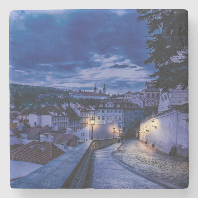 Evening street in Prague Stone Coaster (Front)