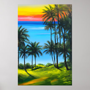 evening sun on a tropical landscape poster