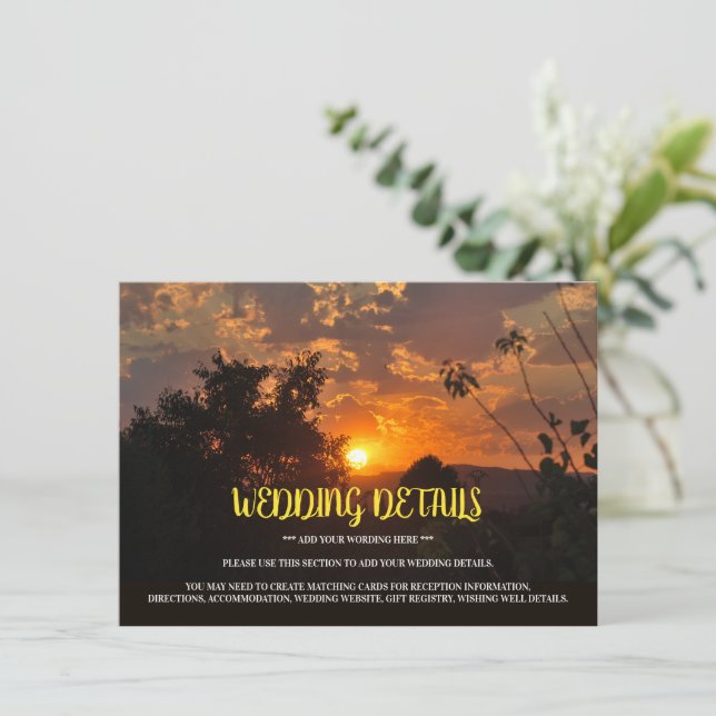 Evening Sunset Scene, Rustic Wedding Detail Enclosure Card (Standing Front)