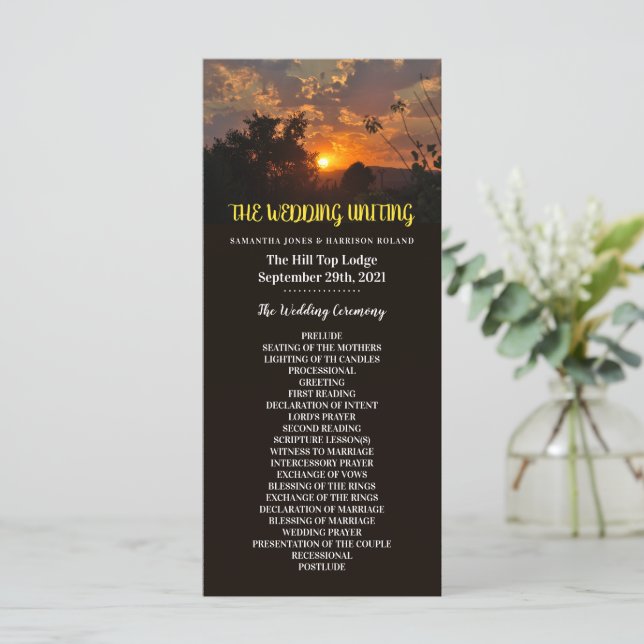 Evening Sunset Scene, Rustic Wedding Program (Standing Front)