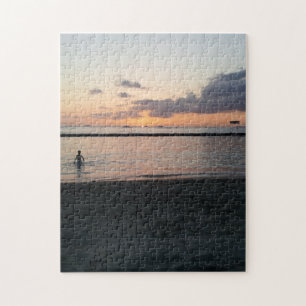 Evening Sunset Tropical Beach Waikiki Oahu Hawaii Jigsaw Puzzle