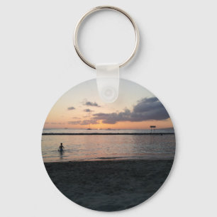 Evening Sunset Tropical Beach Waikiki Oahu Hawaii Keychain