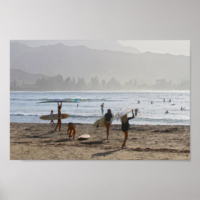 Evening Surfers, Hanalei Bay, Kauai Poster (Front)