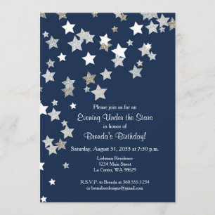 Evening Under the Stars with Silver Glitter Invitation