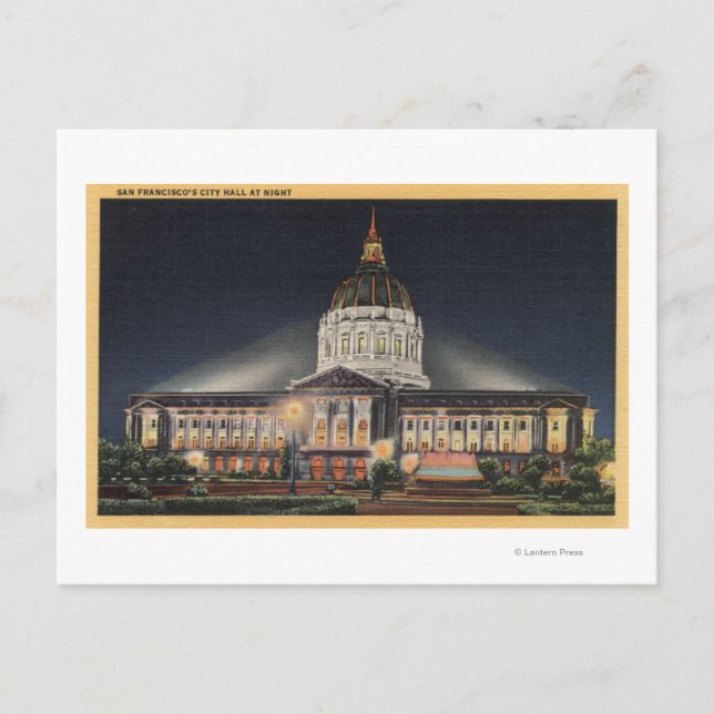 Evening View of City Hall Postcard (Front)