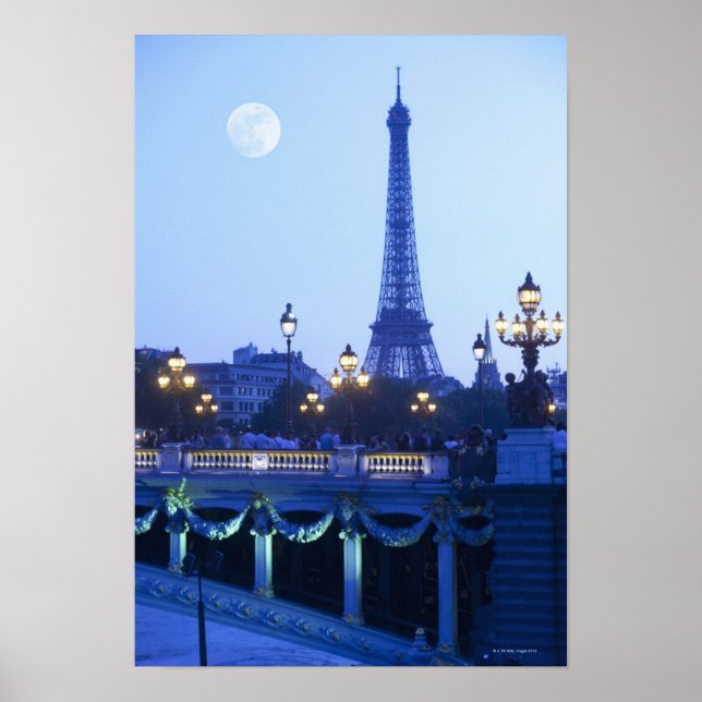 Evening View of Eiffel Tower Poster (Front)