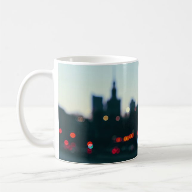 Evening Warsaw: Blurry Cityscape Silhouette. Coffee Mug (Left)