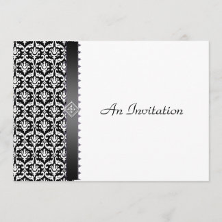 Evening Wedding Reception Black & White Damask Invitation