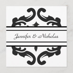 Evening Wedding Reception Black & White Damask Invitation