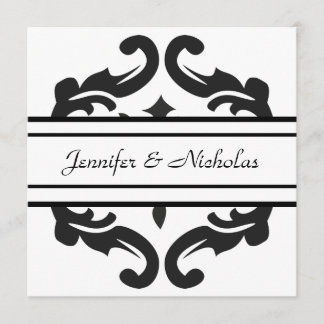 Evening Wedding Reception Black & White Damask Invitation
