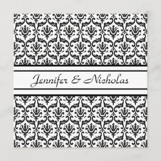 Evening Wedding Recption Black & White Damask Invitation