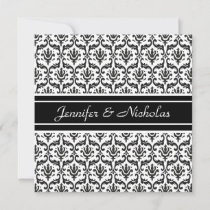 Evening Wedding Recption Black & White Damask Invitation
