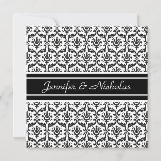 Evening Wedding Recption Black & White Damask Invitation