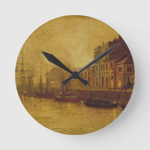 Evening, Whitby Harbour, 1893 (oil on board) Round Clock
