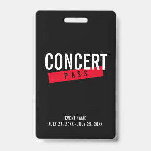 Event Access Concert Pass Red Custom ID Badge