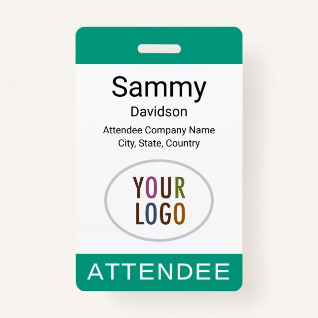 Event Attendee Badge Logo Lanyard Clip Reel Green (Front)