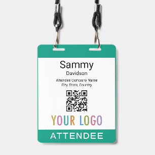 Event Attendee Badge QR Code Logo Emerald Green