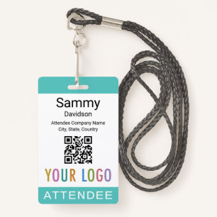Event Attendee Badge QR Code Logo Turquoise Blue