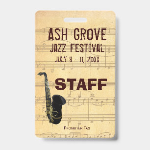 Event Badge For Access To Music Jazz Festival