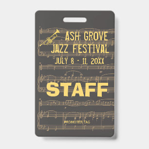 Event Badge For Access To Music Jazz Themed Event