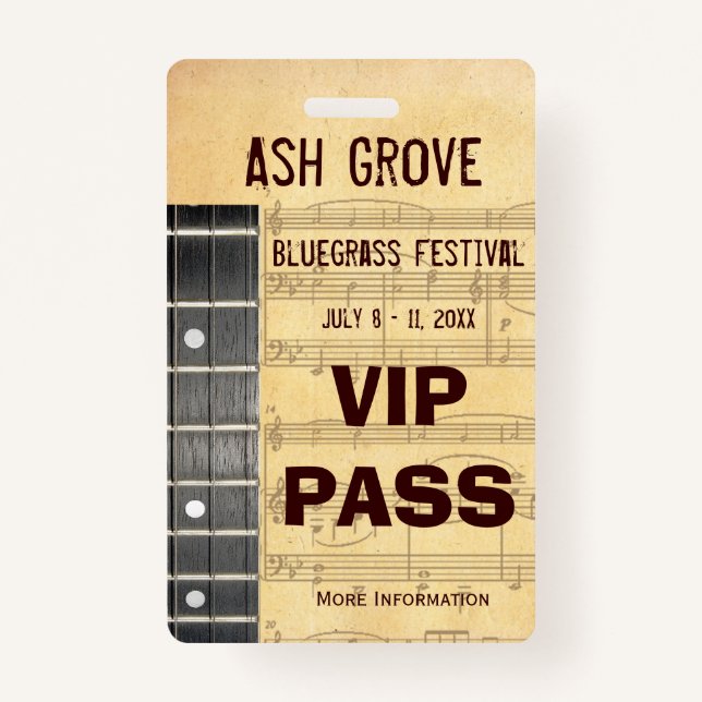 Event Badge For Access To Music Themed Event (Front)