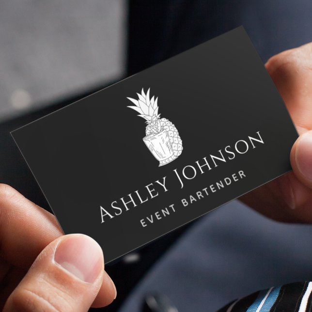 Event Bartender Black & White Drawn Cocktail Basic Business Card (Creator Uploaded)